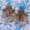 Royal Rani Style Powder Blue Multistone Tanjore Moti Earrings