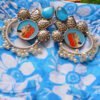 Royal Rani Style Powder Blue Multistone Tanjore Moti Earrings