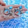 Royal Rani Style Powder Blue Multistone Tanjore Moti Earrings