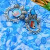 Royal Rani Style Powder Blue Multistone Tanjore Moti Earrings