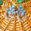 Royal Rani Style Powder Blue Multistone Tanjore Moti Earrings