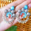 Royal Rani Style Powder Blue Multistone Tanjore Moti Earrings