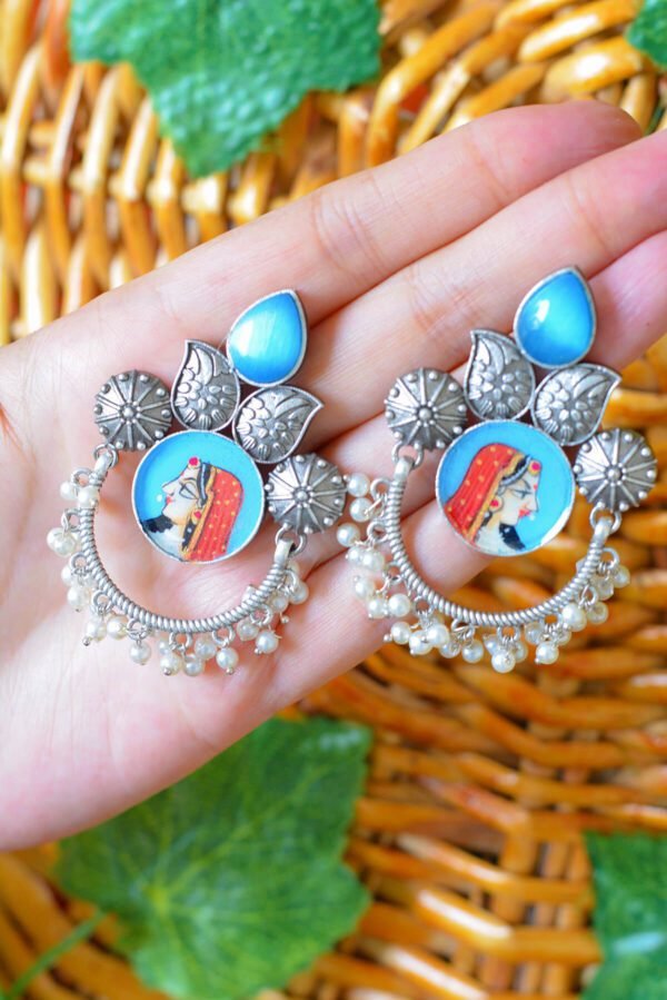 Royal Rani Style Powder Blue Multistone Tanjore Moti Earrings