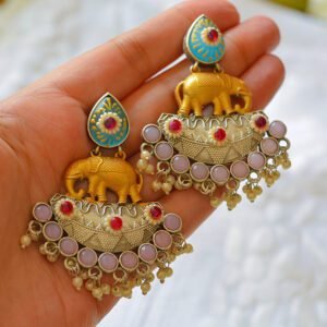 Antique Multistone Elephant Style Tanjore Moti Earrings