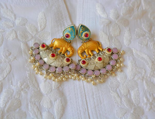 Antique Multistone Elephant Style Tanjore Moti Earrings