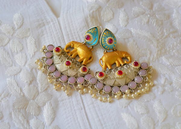 Antique Multistone Elephant Style Tanjore Moti Earrings