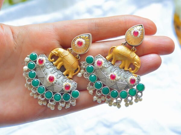 Antique Multistone Elephant Style Tanjore Moti Earrings