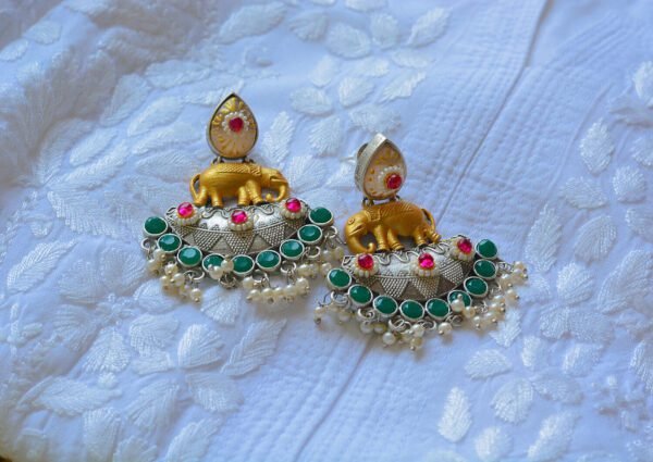 Antique Multistone Elephant Style Tanjore Moti Earrings