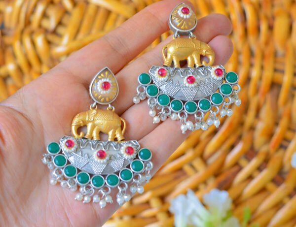 Antique Multistone Elephant Style Tanjore Moti Earrings