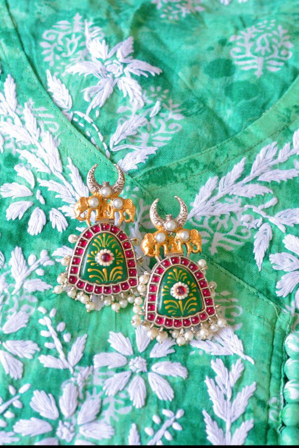 Gorgeous Antique Multistone Moon Style Tanjore Elephant Earrings