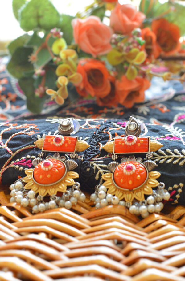 Super Gorgeous Antique Style Orange Surajmukhi Earrings