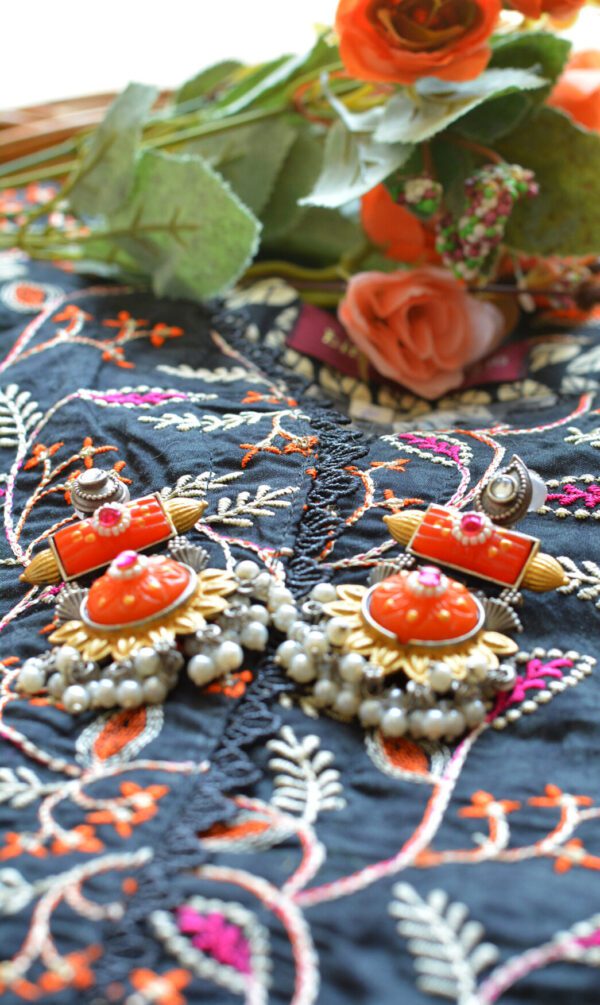 Super Gorgeous Antique Style Orange Surajmukhi Earrings