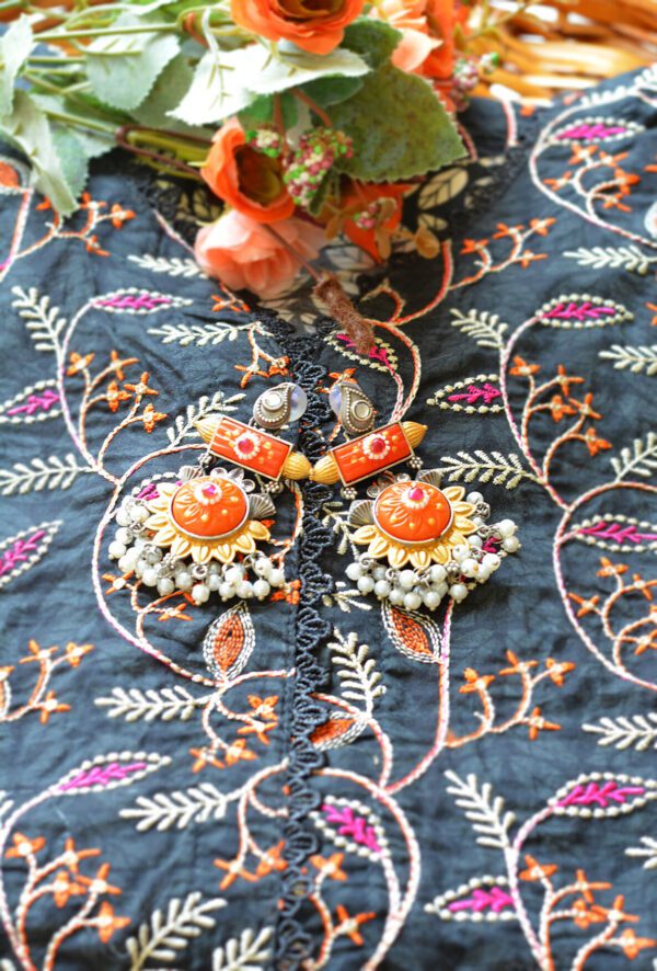 Super Gorgeous Antique Style Orange Surajmukhi Earrings