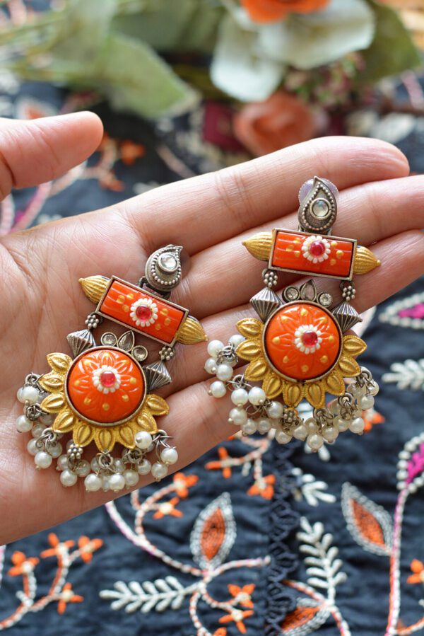 Super Gorgeous Antique Style Orange Surajmukhi Earrings