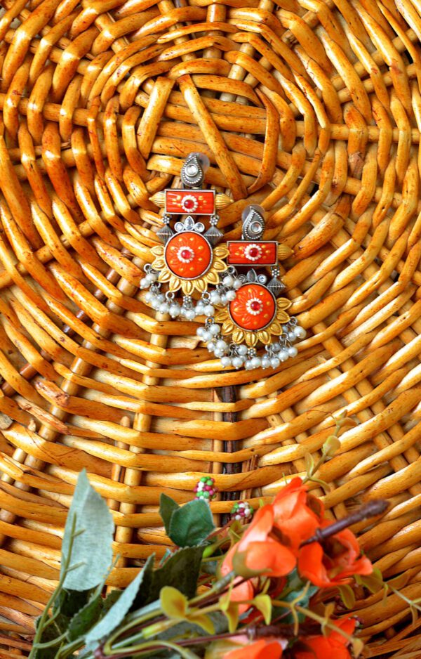 Super Gorgeous Antique Style Orange Surajmukhi Earrings