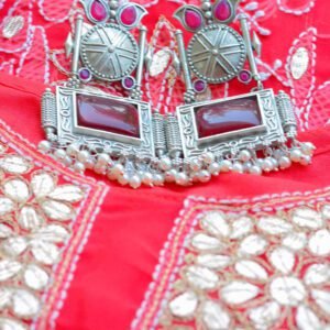 Antique Style Stone Oxidised Party Look Earrings