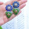 Antique Style Meenakari Blue Green Mutistone Earrings