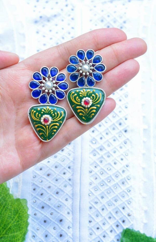 Antique Style Meenakari Blue Green Mutistone Earrings