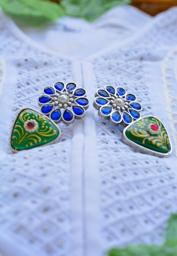 Antique Style Meenakari Blue Green Mutistone Earrings