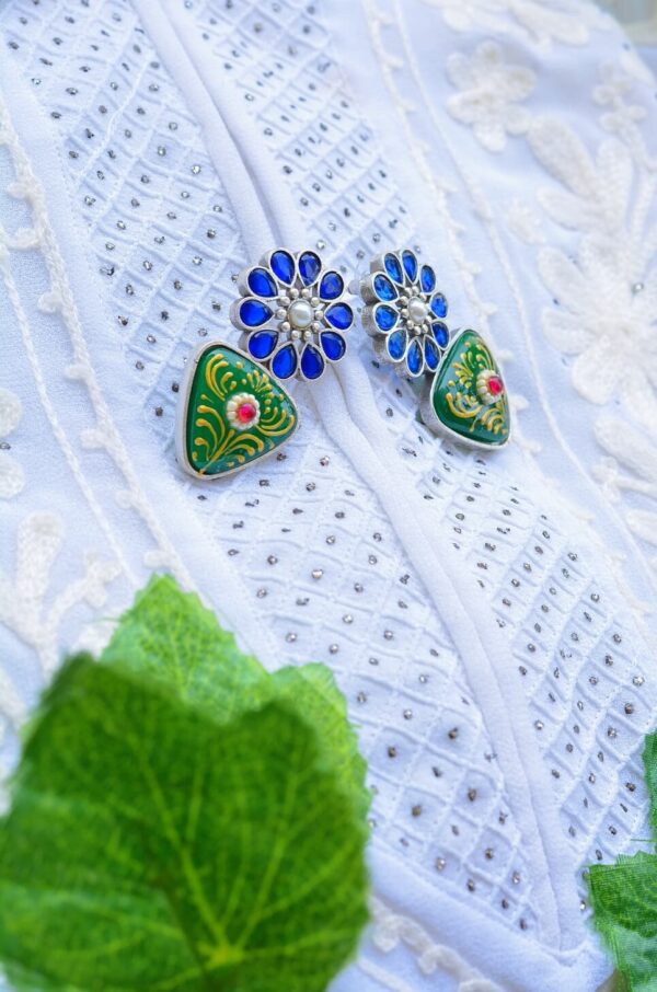 Antique Style Meenakari Blue Green Mutistone Earrings