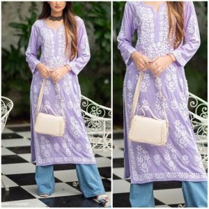 Comforting Cool Lavender Modal Chikankari Outfit