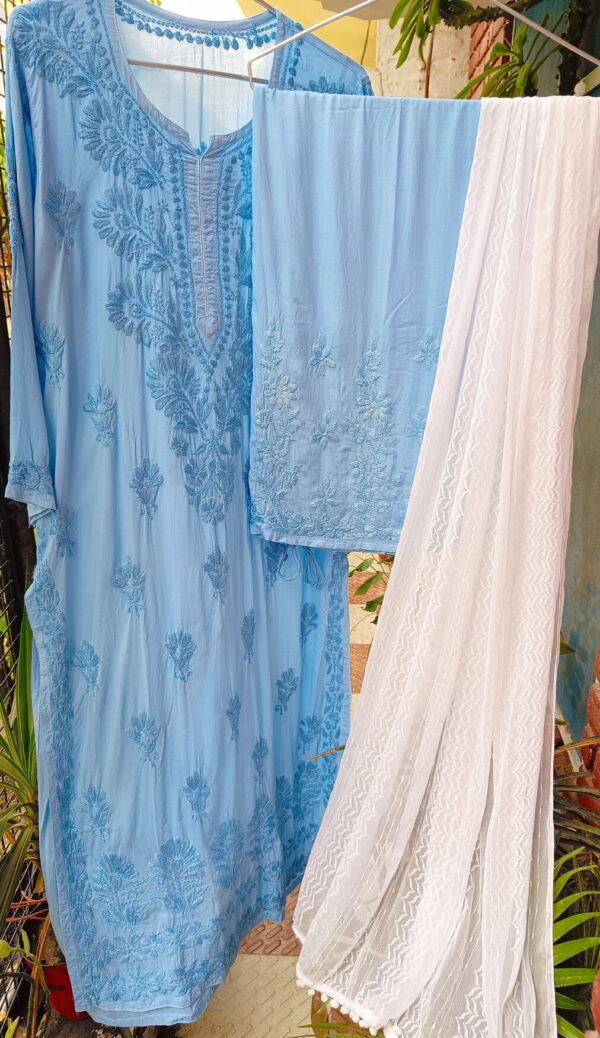 Extravagant Pastel Powder Blue Modal Chikankari Outfit