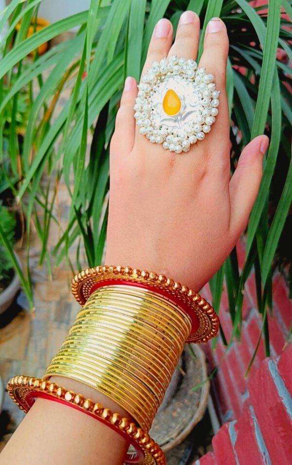 Majestic Queenly Big Circular Stone Studded Moti Ring