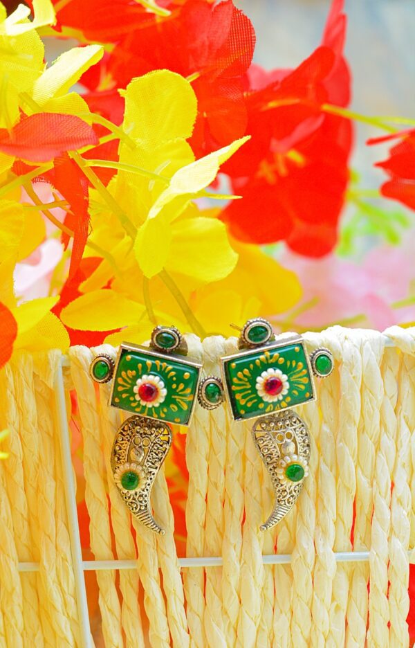 Antique Talwar Style Meenakari Green Mutistone Earrings