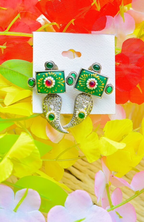 Antique Talwar Style Meenakari Green Mutistone Earrings