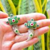 Antique Talwar Style Meenakari Green Mutistone Earrings