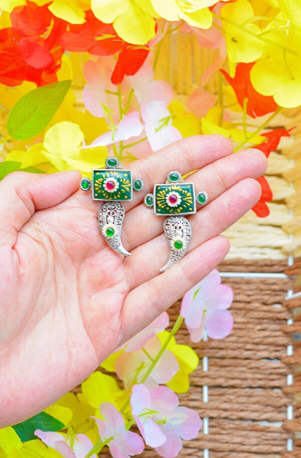 Antique Talwar Style Meenakari Green Mutistone Earrings