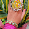 Imposing Big Circular Royal Bird Style Jaipuri Ring