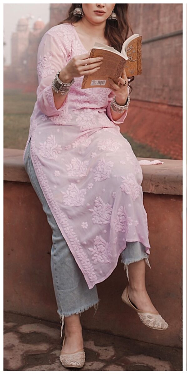 Heavenly Baby Pink Pure Viscose Georgette Chikankari Outfit