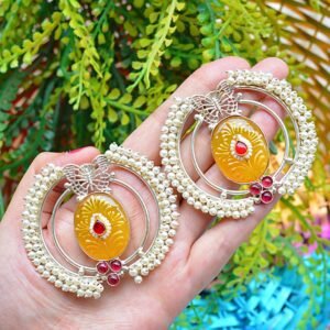 Attractive Meenakari Stone Studded Yellow Moti Butterfly Chandbalis