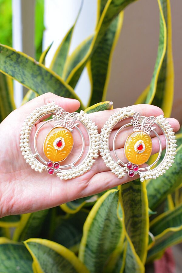 Attractive Meenakari Stone Studded Yellow Moti Butterfly Chandbalis