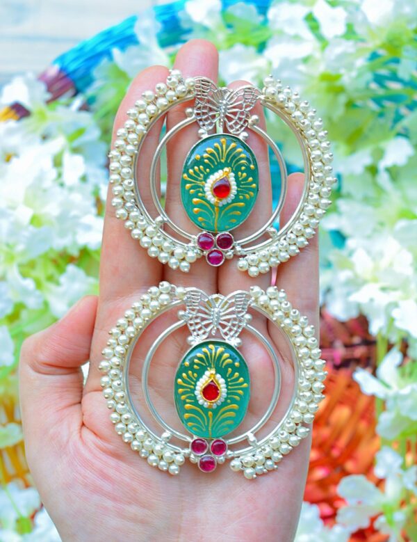 Attractive Meenakari Stone Studded Green Moti Butterfly Chandbalis