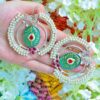 Attractive Meenakari Stone Studded Green Moti Butterfly Chandbalis