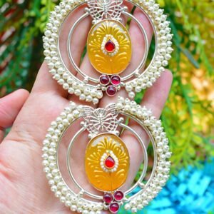 Attractive Meenakari Stone Studded Yellow Moti Butterfly Chandbalis