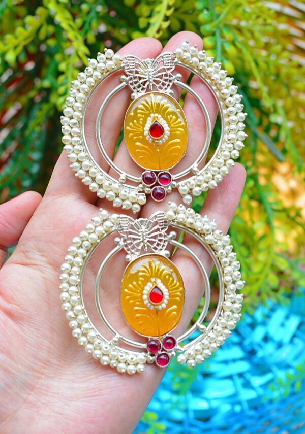 Attractive Meenakari Stone Studded Yellow Moti Butterfly Chandbalis