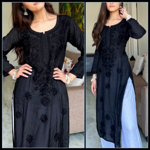 Enchanting Royal Black Modal Chikankari Outfit