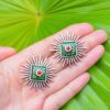 Striking Tribal Look Meenakari Green Unique Shaped Mutistone Earrings