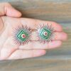 Striking Tribal Look Meenakari Green Unique Shaped Mutistone Earrings