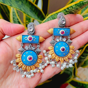 Super Gorgeous Antique Style Sapphire Blue Surajmukhi Earrings