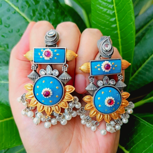 Super Gorgeous Antique Style Sapphire Blue Surajmukhi Earrings