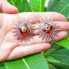 Striking Tribal Look Meenakari Red Unique Shaped Mutistone Earrings