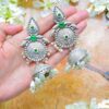 Shadi Style Silver Plated Brass Handmade Green Moti Jhumkas