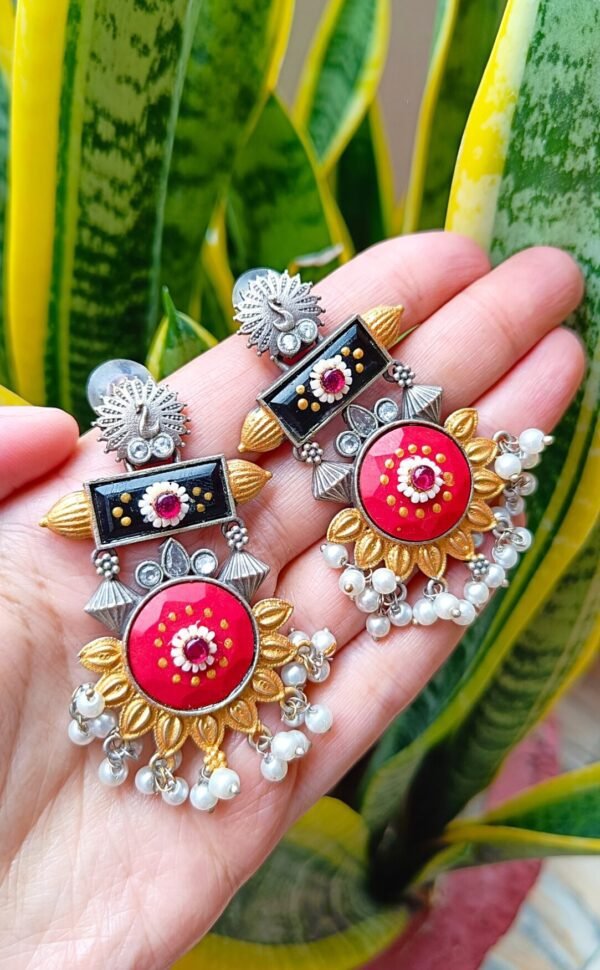 Super Gorgeous Antique Style Red Black Surajmukhi Earrings