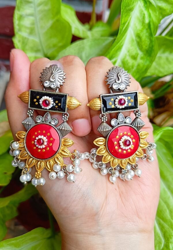 Super Gorgeous Antique Style Red Black Surajmukhi Earrings