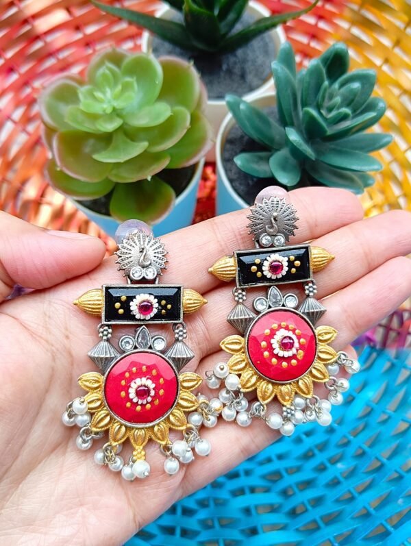 Super Gorgeous Antique Style Red Black Surajmukhi Earrings