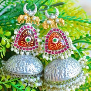 Grand Multistone Moon Style Tanjore Elephant Moti Jhumkas